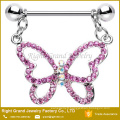 Chirurgicales en acier rose clair CZ clin papillon creux Dangle mamelon anneau